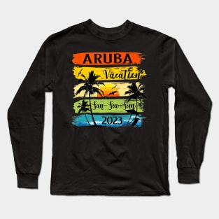 Retro Aruba Family Vacation 2023 Sunset Beach Summer Trip Long Sleeve T-Shirt